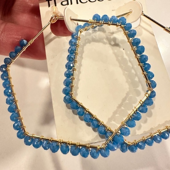 Francesca's Collections Blue and Gold Beaded Hoop Earrings - NWT - Picture 6 of 6